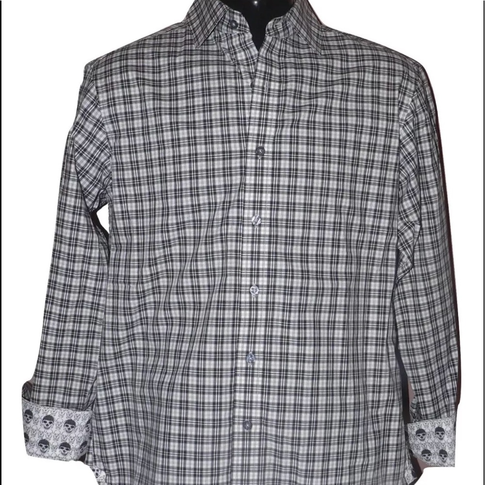 New ROBERT GRAHAM SM men’s skull shirt black white